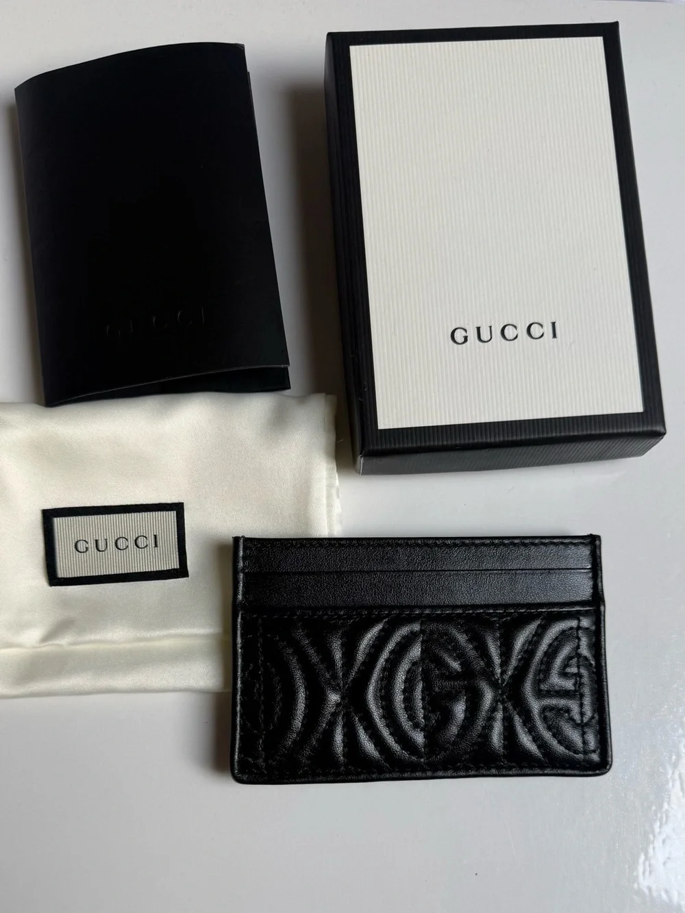 Gucci Rhombus Calfskin Leather Card Holder NWB